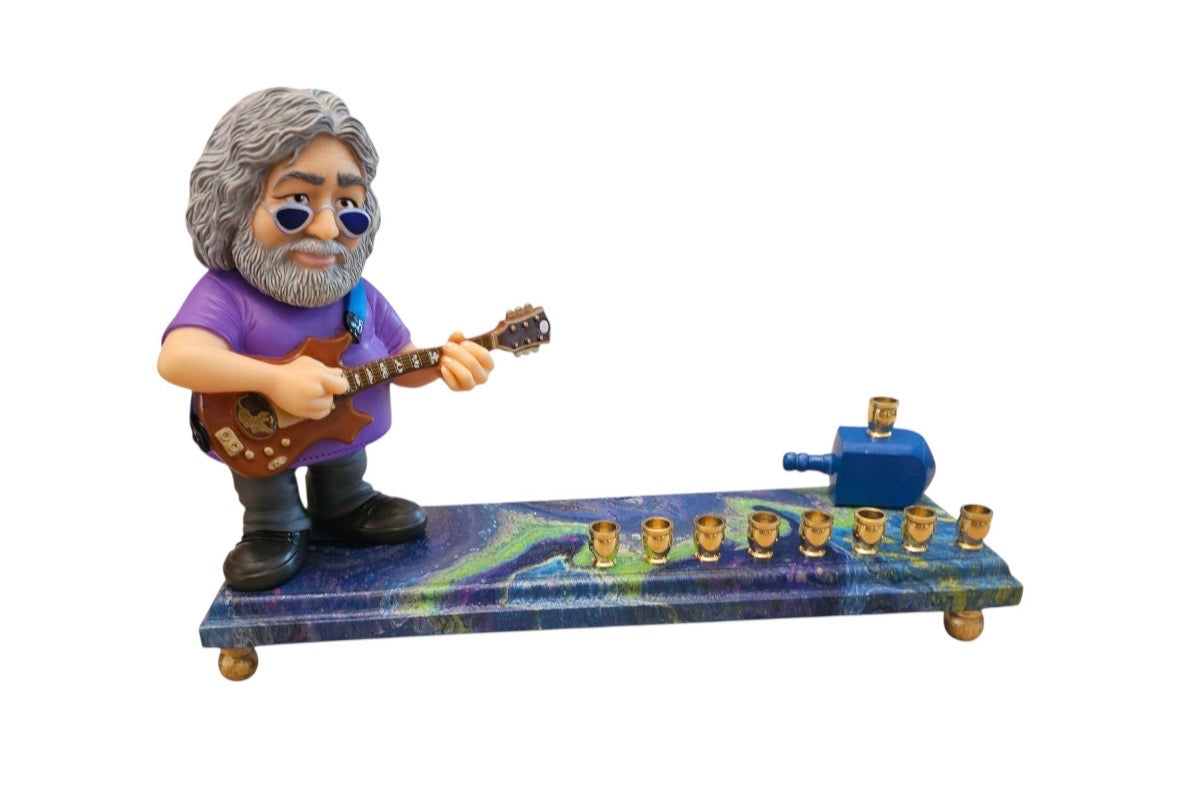 Grateful Dead Jerry Garcia psychedelic Collectible Menorah Judaica Hanukkiah Repurposed Figure