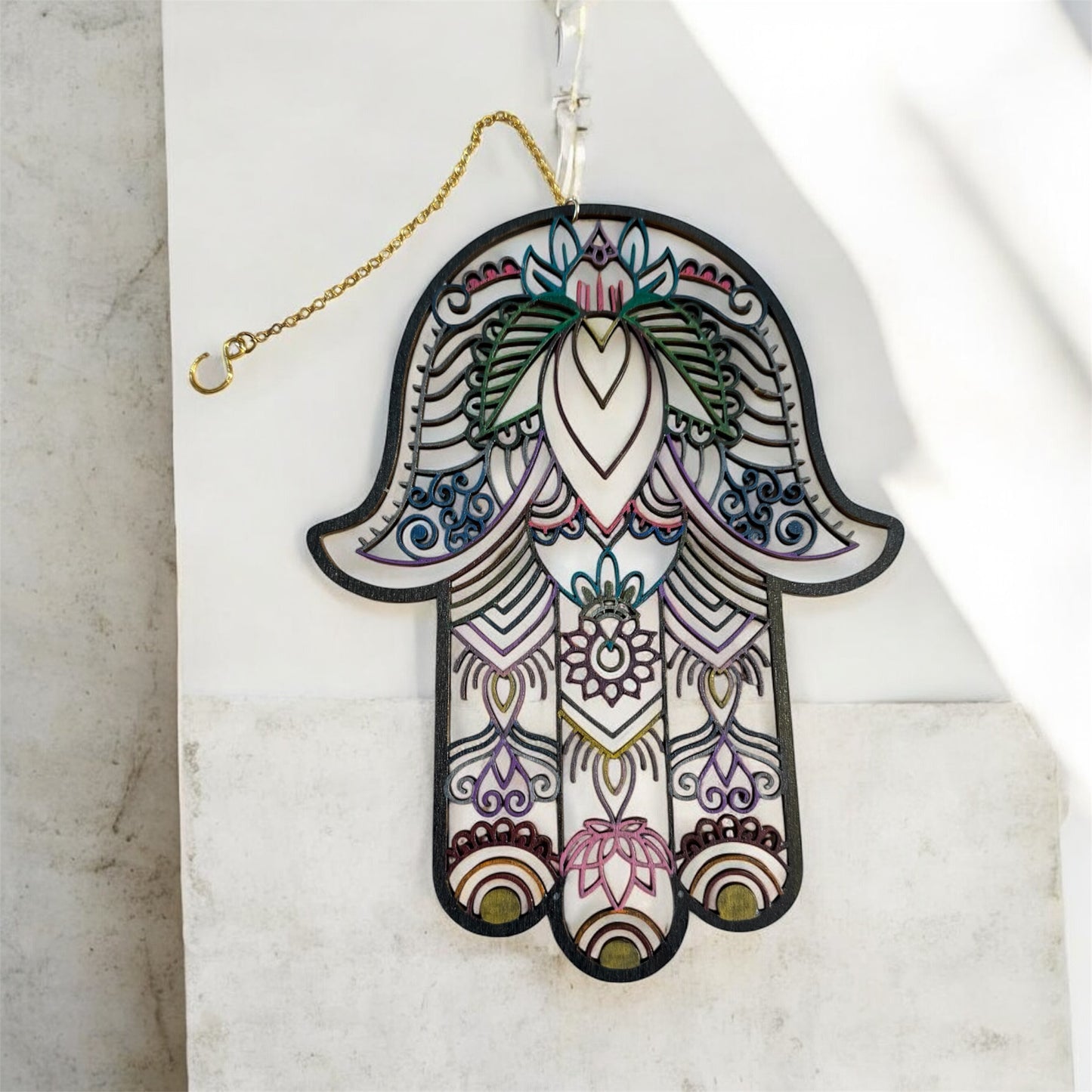 Hand-Painted Wood Hamsa