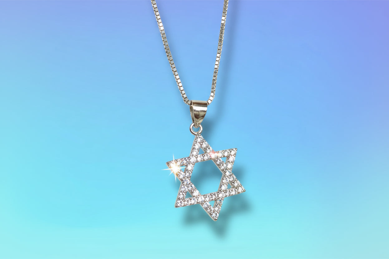 Sterling Silver Sparkly Jewish Star Magen David necklace