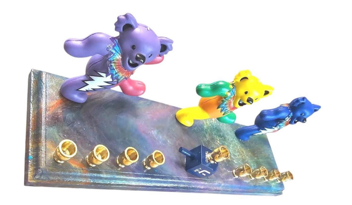 Grateful Dead Dancing Bears psychedelic Collectible Menorah Judaica Hanukkiah Repurposed Figure