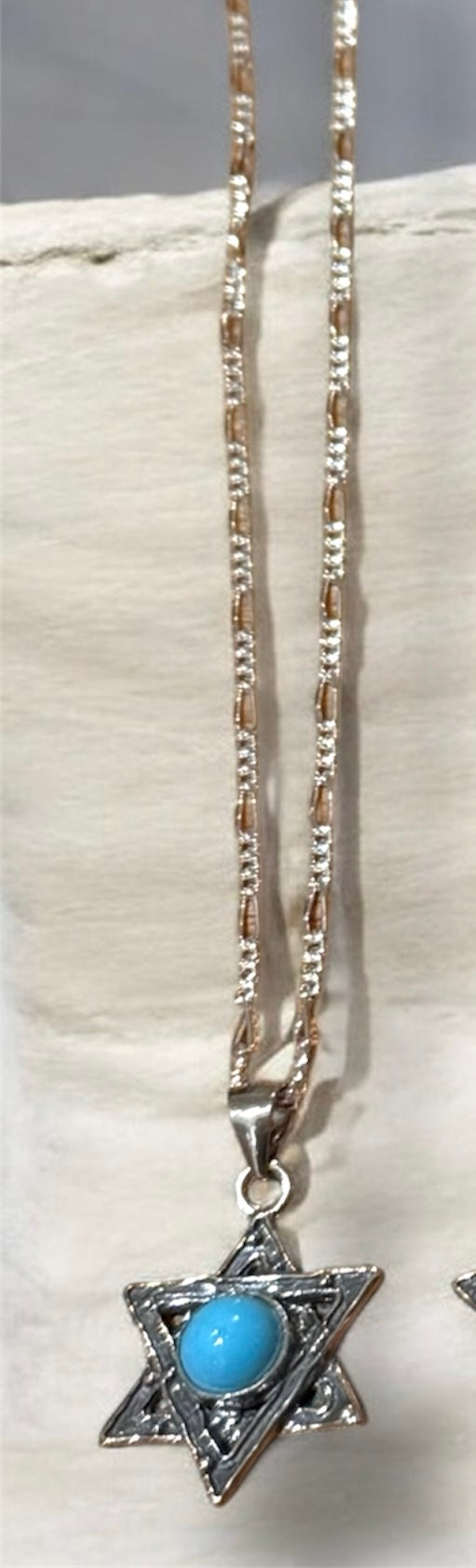 Sterling Silver Jewish Star of David Pendant Necklace with Natural Gemstone