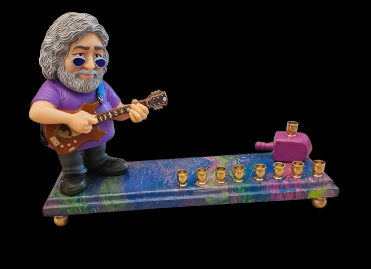 Grateful Dead Jerry Garcia psychedelic Collectible Menorah Judaica Hanukkiah Repurposed Figure