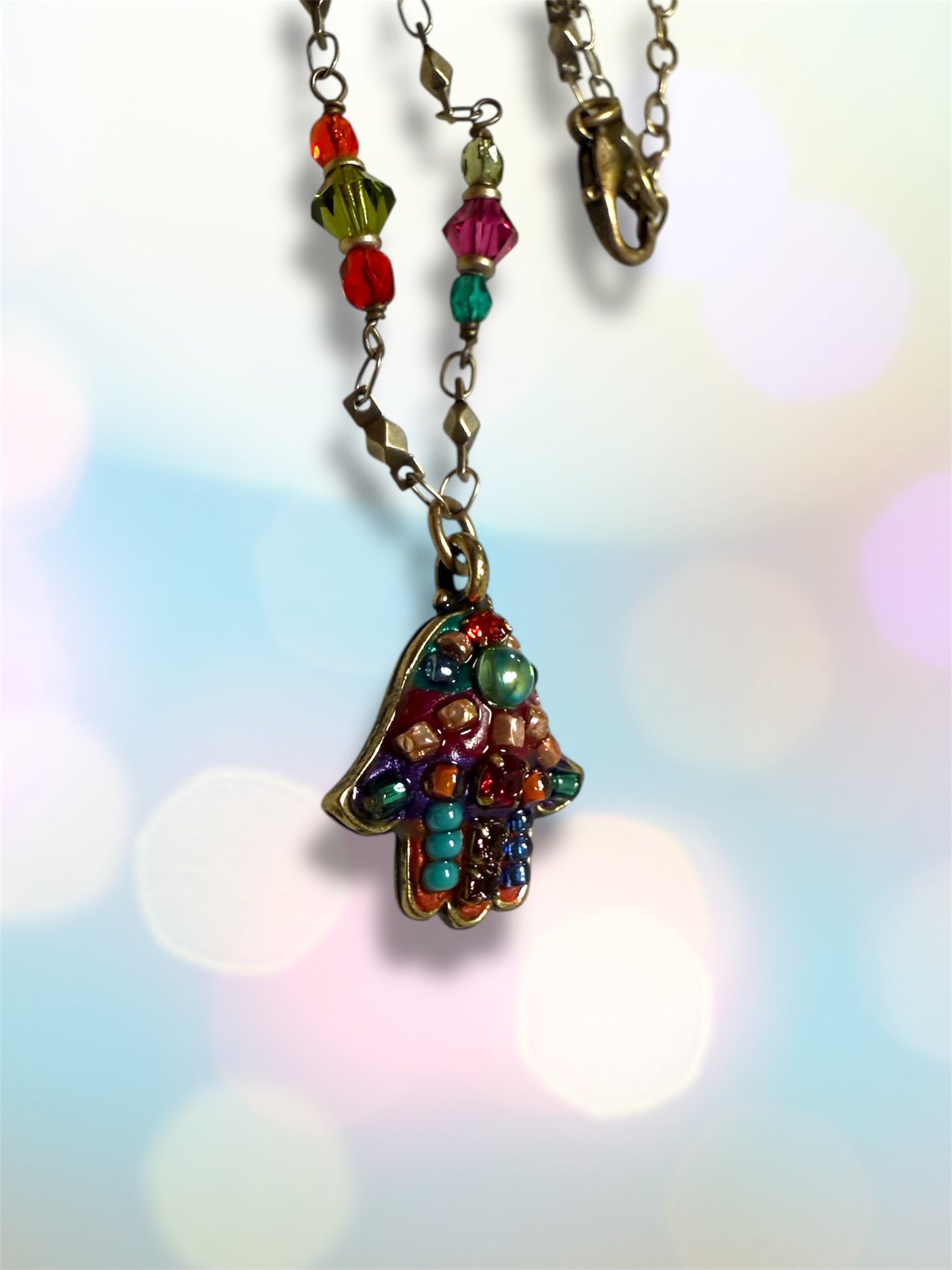 Multicolor Bright Hamsa Necklace