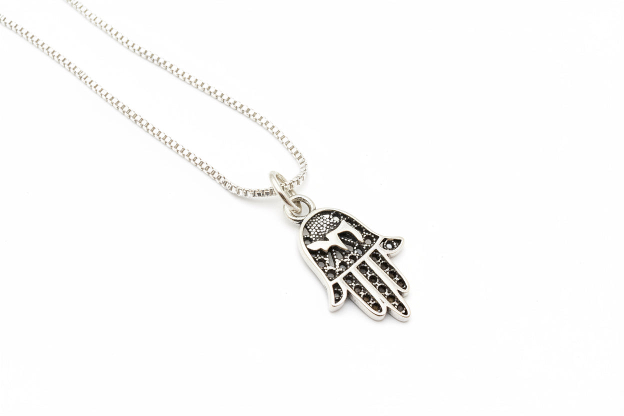 Sterling Silver filagree Hamsa Star of David or Chai Pendant Necklace