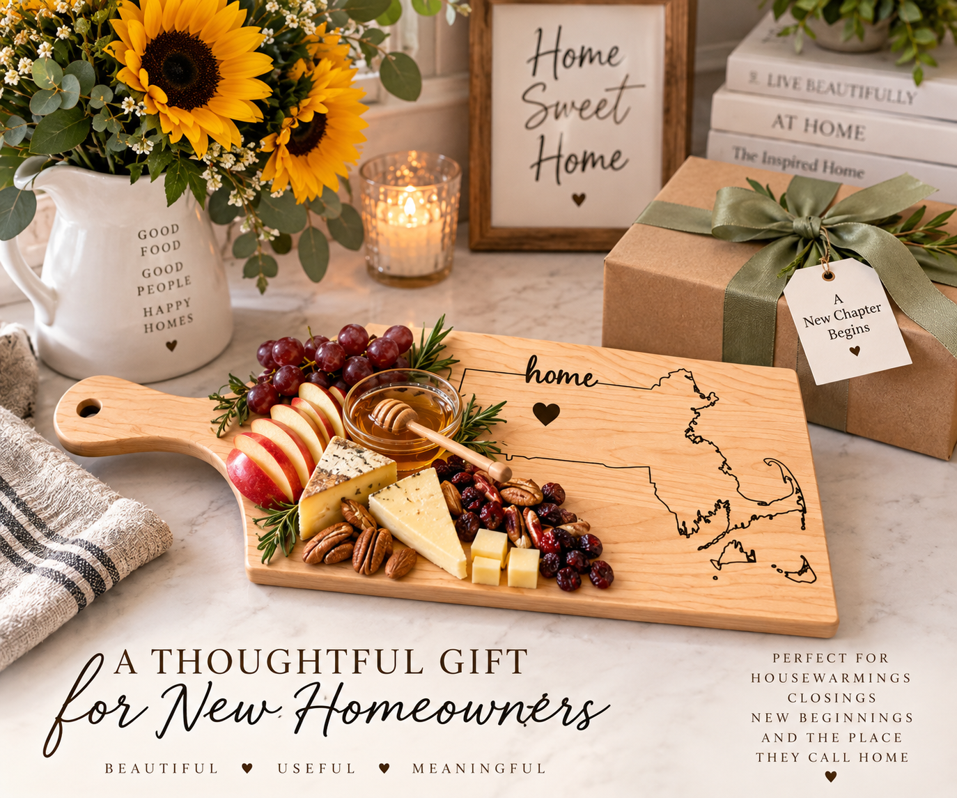 Massachusetts Home Engraved Hard Maple Serving & Cutting Board