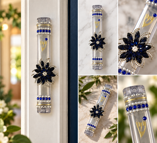 Midnight Bloom Jeweled Mezuzah Case