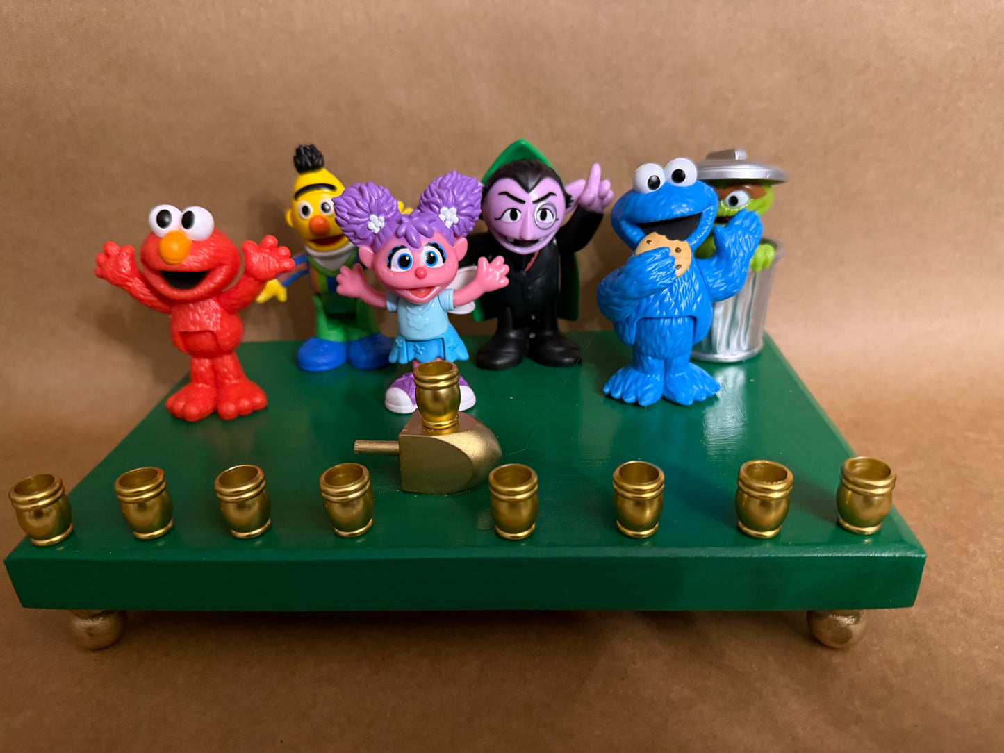 Sesame Street Menorah Hanukkah Judaica Jewish Children's Television Gift Elmo Abby Cadabby Oscar the Grouch Big Bird Snuffy Ernie Bert Count