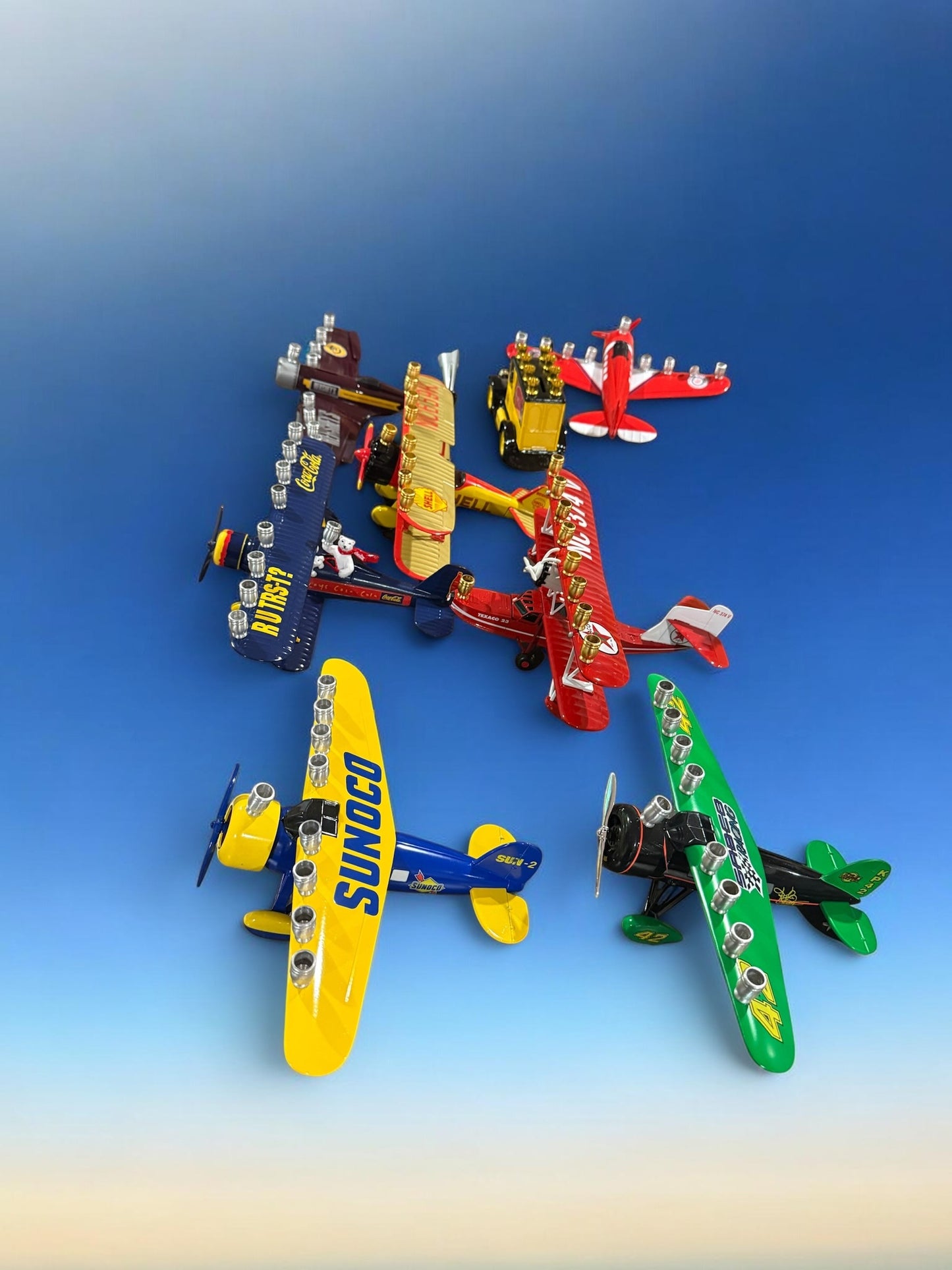 Vintage Airplane Menorah, Repurposed Metal Bank, Hanukkah Gift