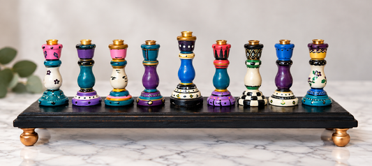 The Mishmash Menorah Collection

Hand-Painted One-of-a-Kind Wooden Hanukkah Menorah