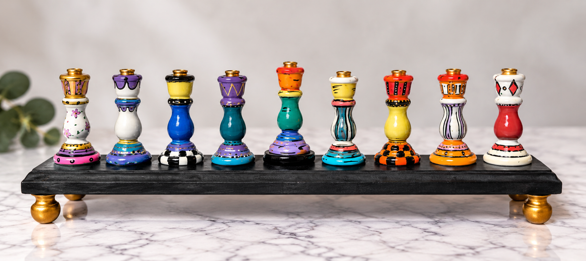 The Mishmash Menorah Collection

Hand-Painted One-of-a-Kind Wooden Hanukkah Menorah