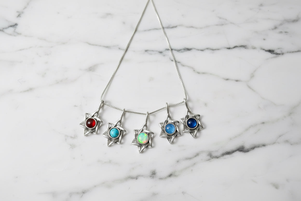 Sterling Silver Jewish Star of David Pendant Necklace with choice of gemstone