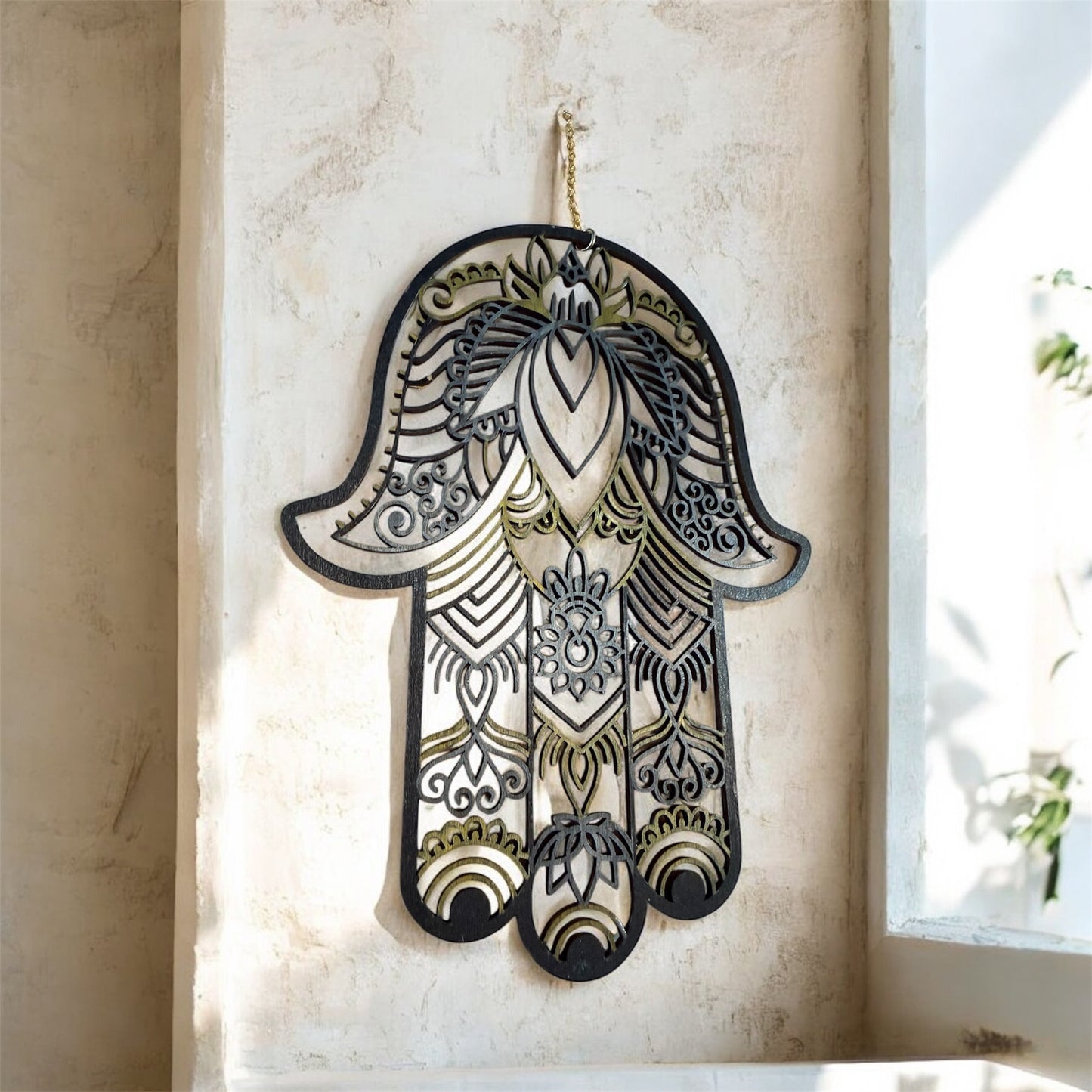 Hand-Painted Wood Hamsa