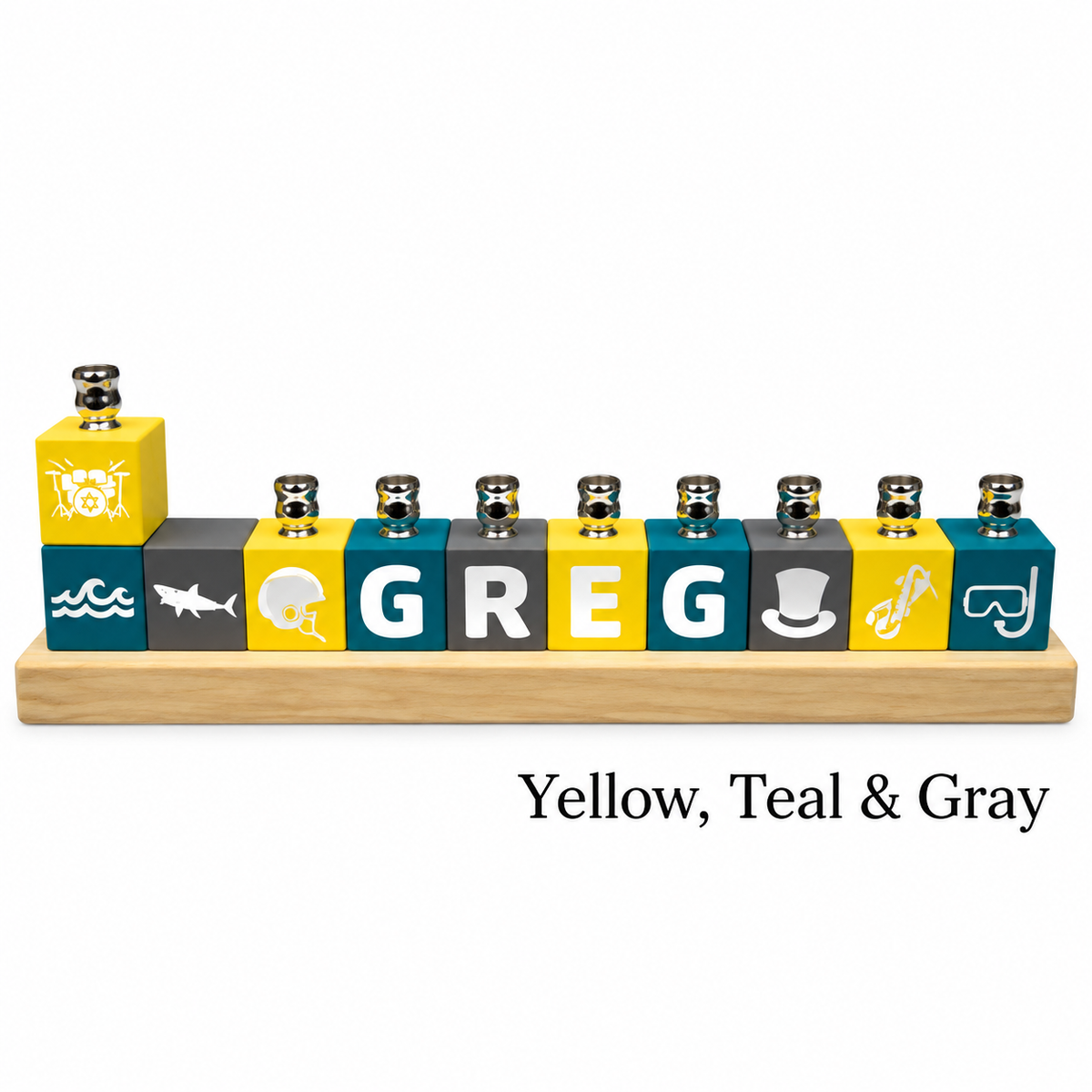 Personalized Name Block Menorah- Modern Design