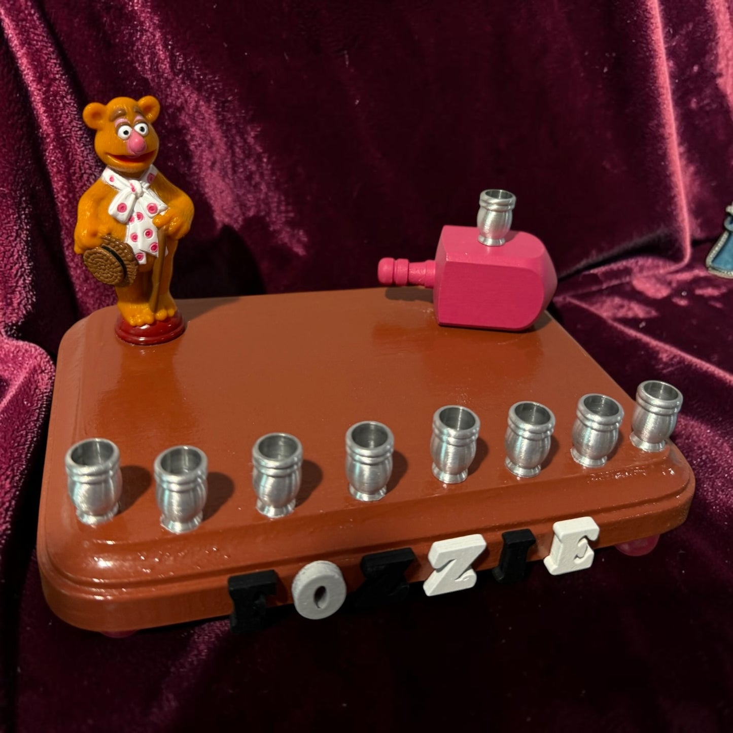 Collectors Muppets Fozzie Bear Vintage Repurposed Figures Menorah Hanukah Chanukah Judaica