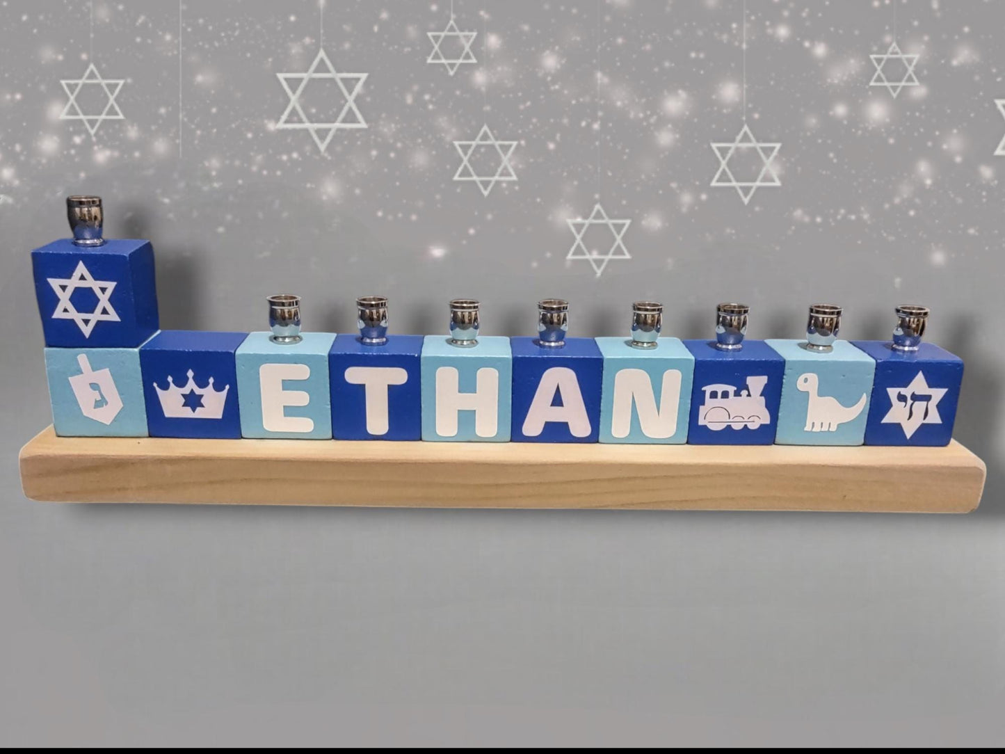 Personalized Name Blocks Menorah Kids Child Baby Judaica Jewish Hanukkah Custom Order Hebrew English