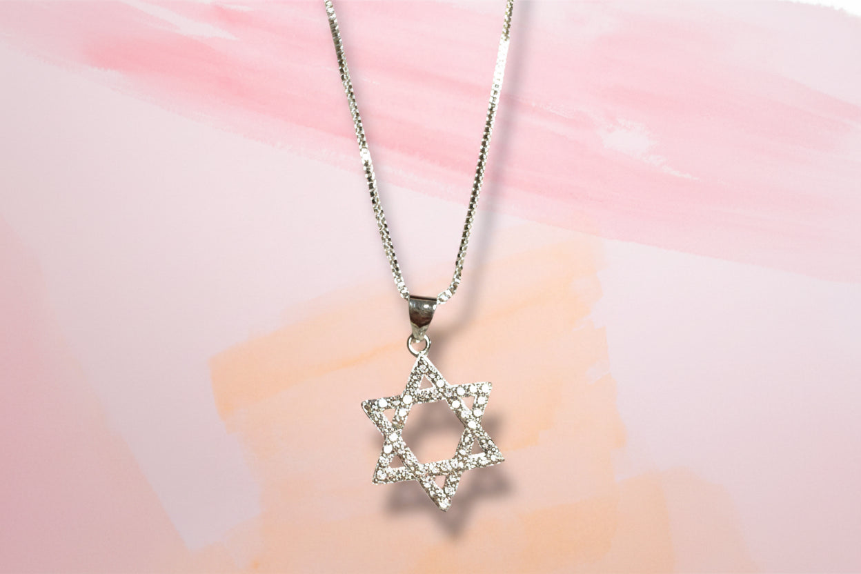 Sterling Silver Sparkly Jewish Star Magen David necklace