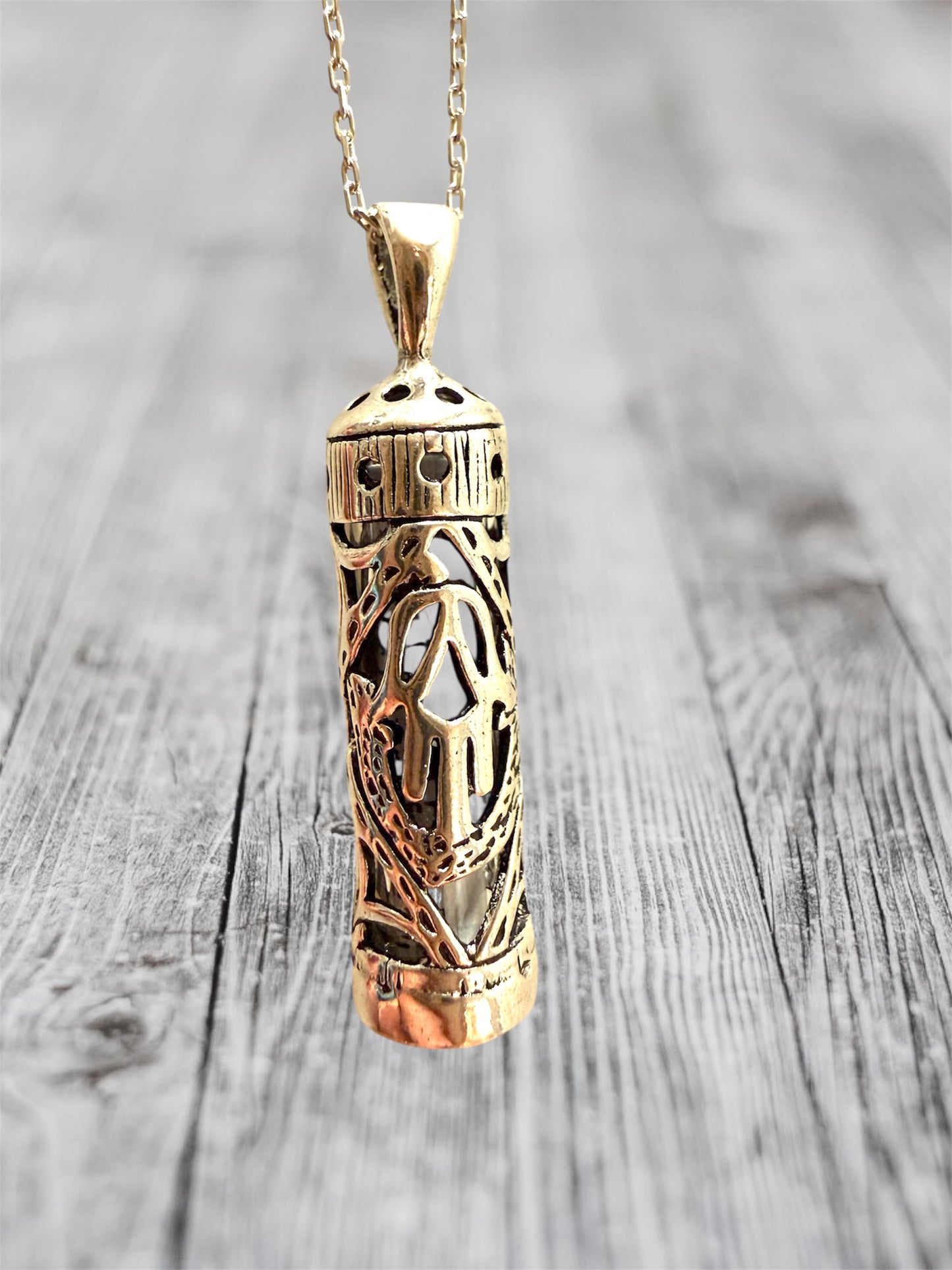 Sterling Silver Hamsa Hand Mezuzah Case pendant necklace