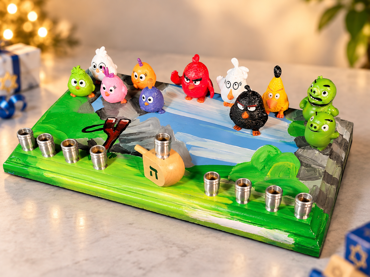 Angry Birds Menorah – One-of-a-Kind Hand-Painted Hanukkah Menorah