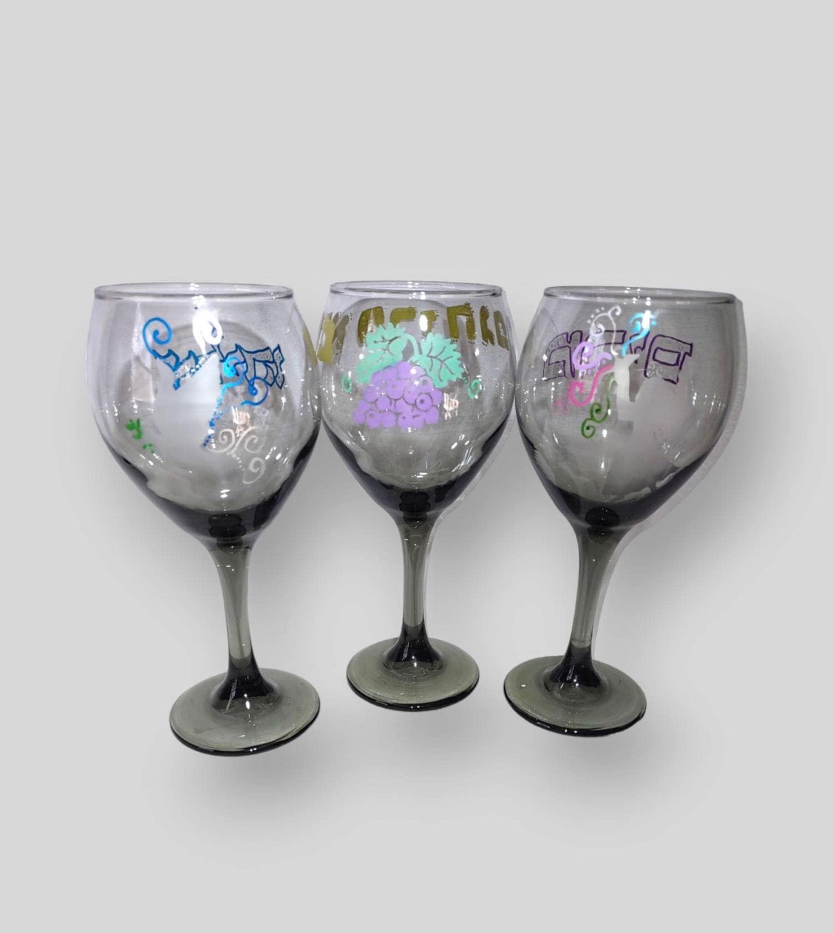 Handpainted Set of Miriam, Elijah & Kiddush Cups Passover Seder Glassware