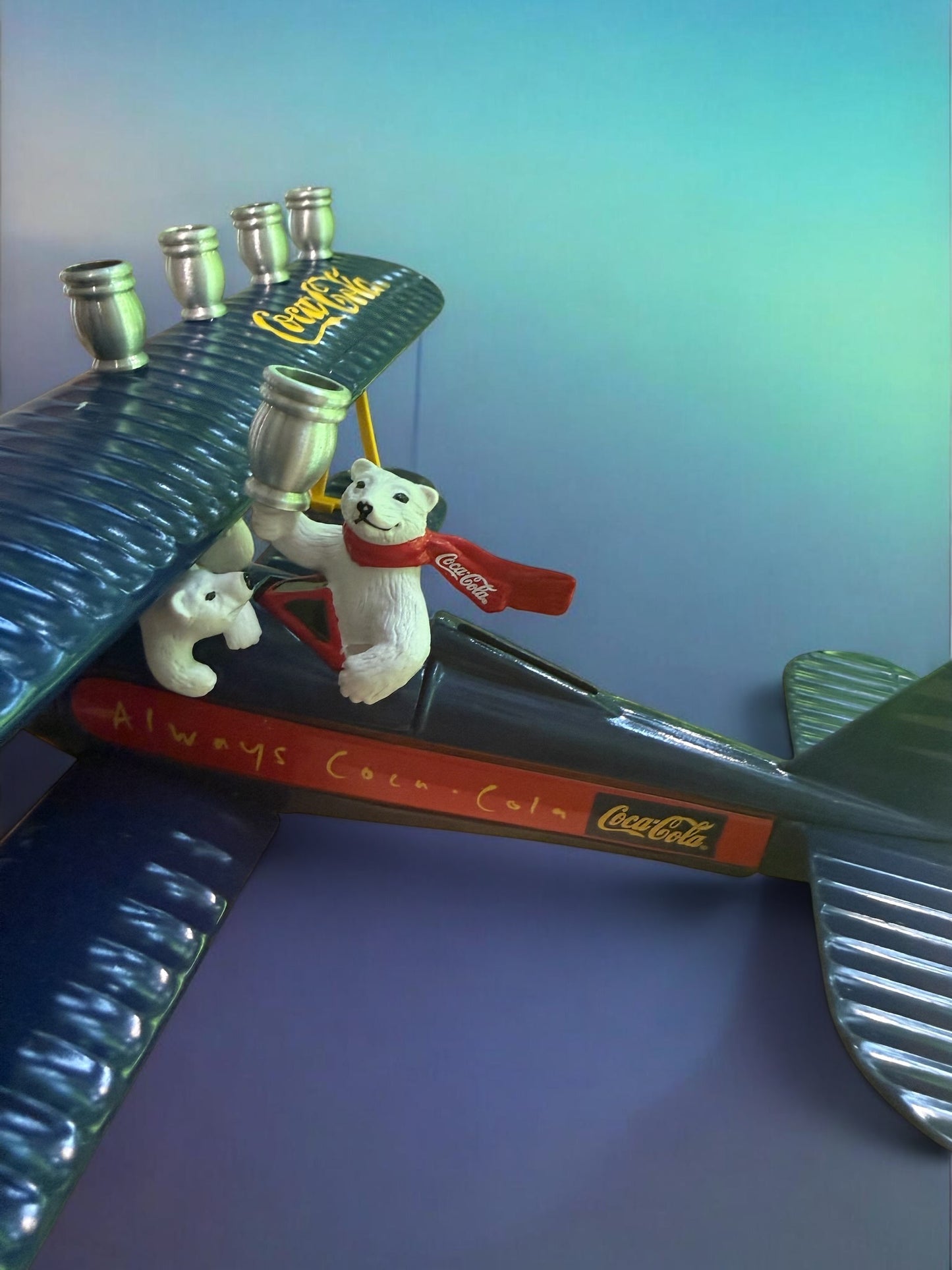 Vintage Airplane Menorah, Repurposed Metal Bank, Hanukkah Gift