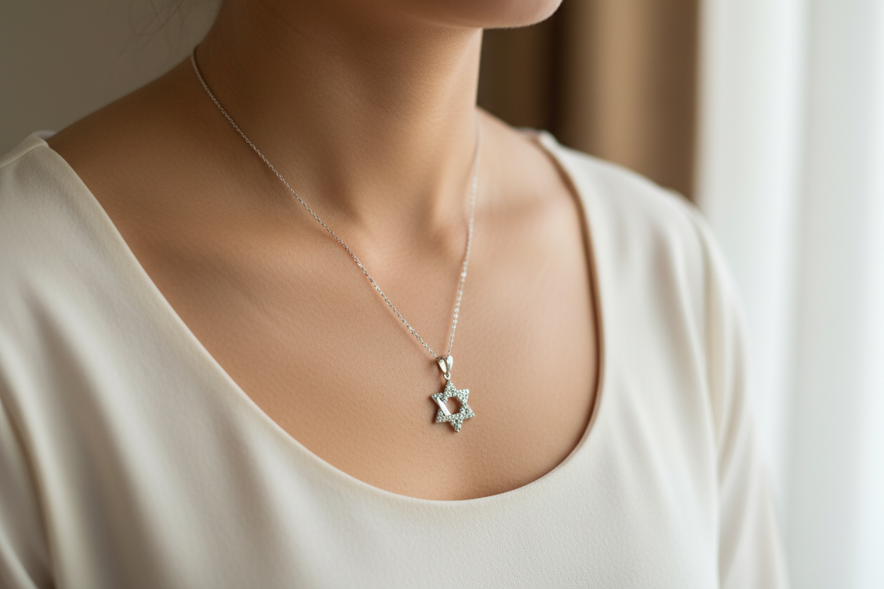 Sterling Silver Interwoven Jewish Star Magen David necklace