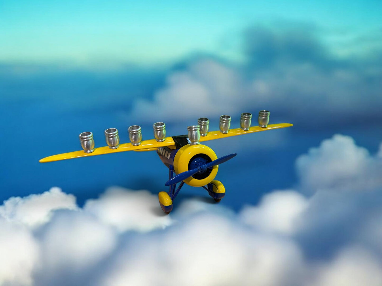 Vintage Airplane Menorah, Repurposed Metal Bank, Hanukkah Gift