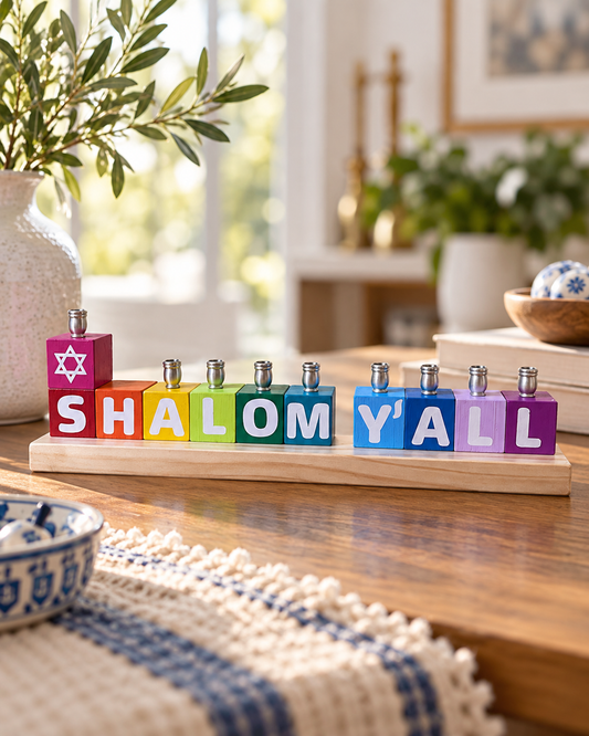 Shalom Y’all Rainbow Menorah