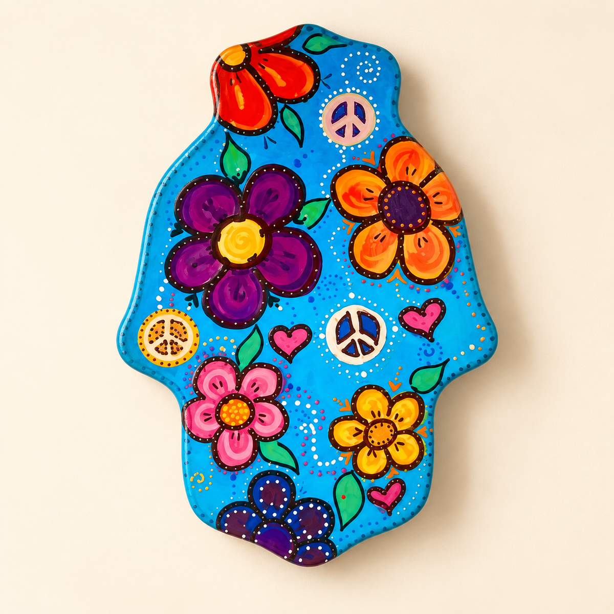 The Shalomstock Collection — Hand-Painted Hamsa Wall Art | Peace, Love & Flower Power Judaica