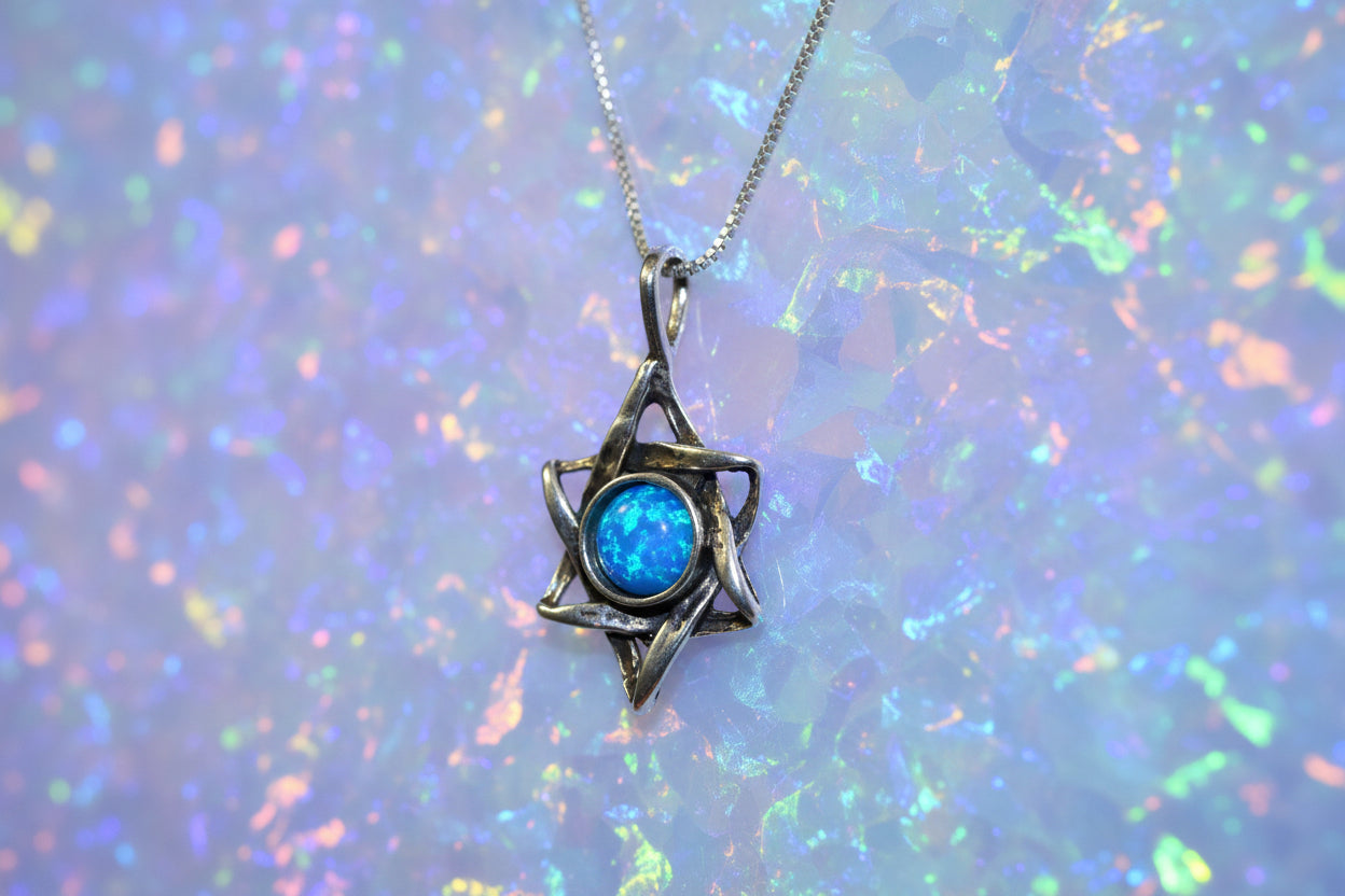 Sterling Silver Jewish Star of David Pendant Necklace with choice of gemstone