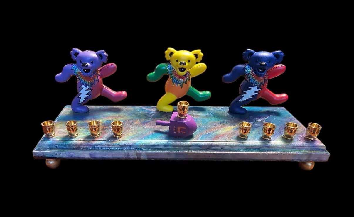 Grateful Dead Dancing Bears Collectible Menorah Judaica Hanukkiah Repurposed Figure