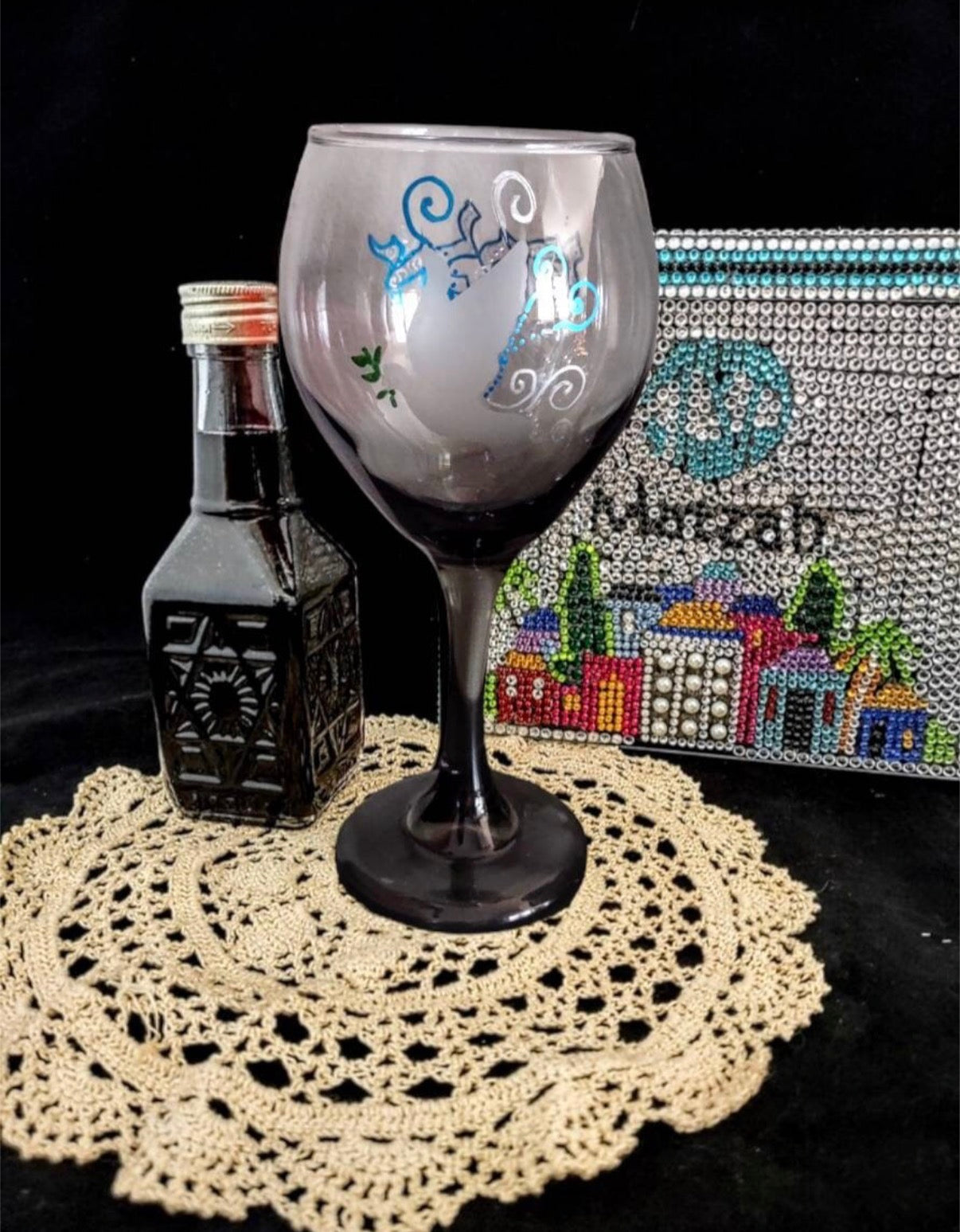 Handpainted Set of Miriam, Elijah & Kiddush Cups Passover Seder Glassware