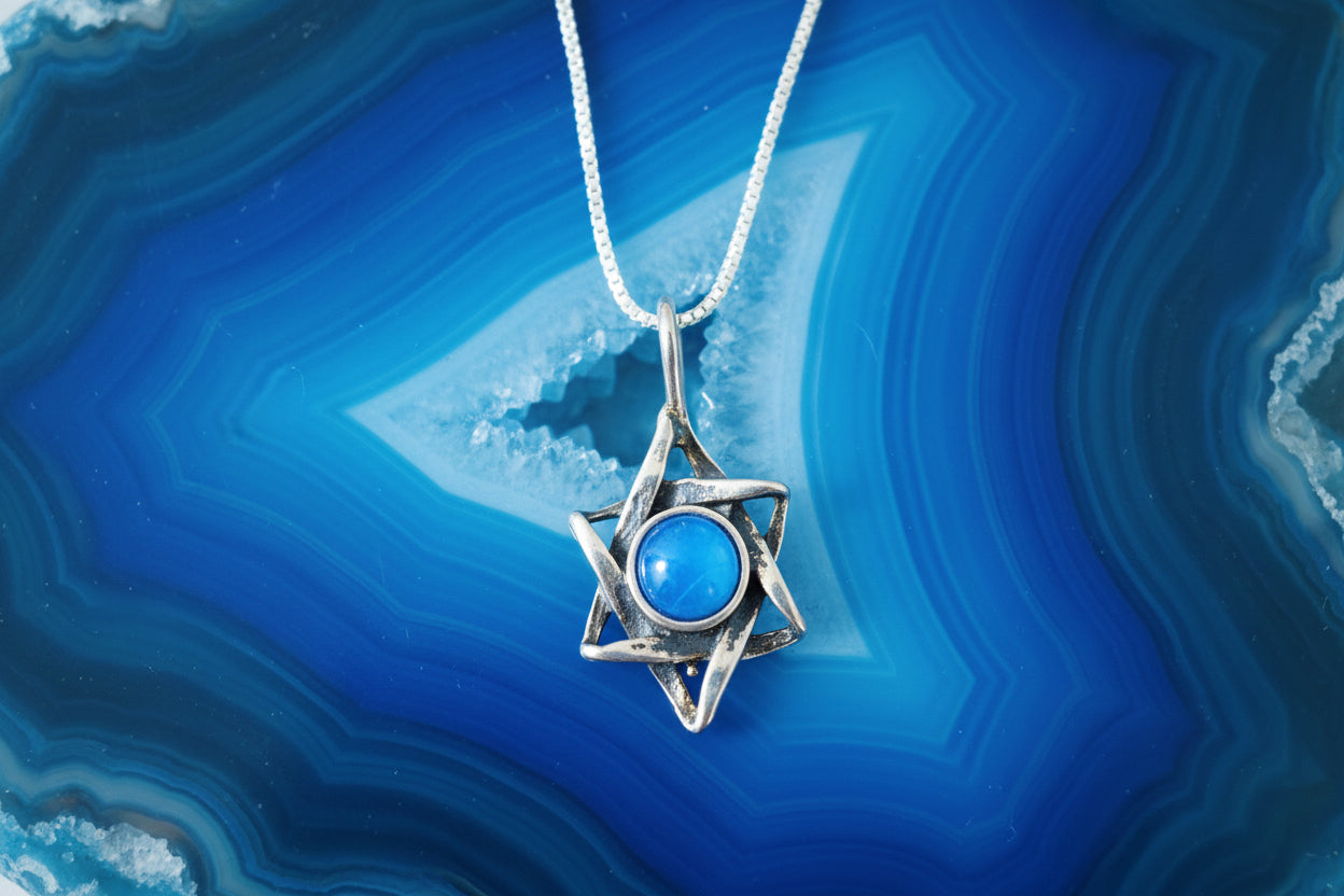 Sterling Silver Jewish Star of David Pendant Necklace with choice of gemstone