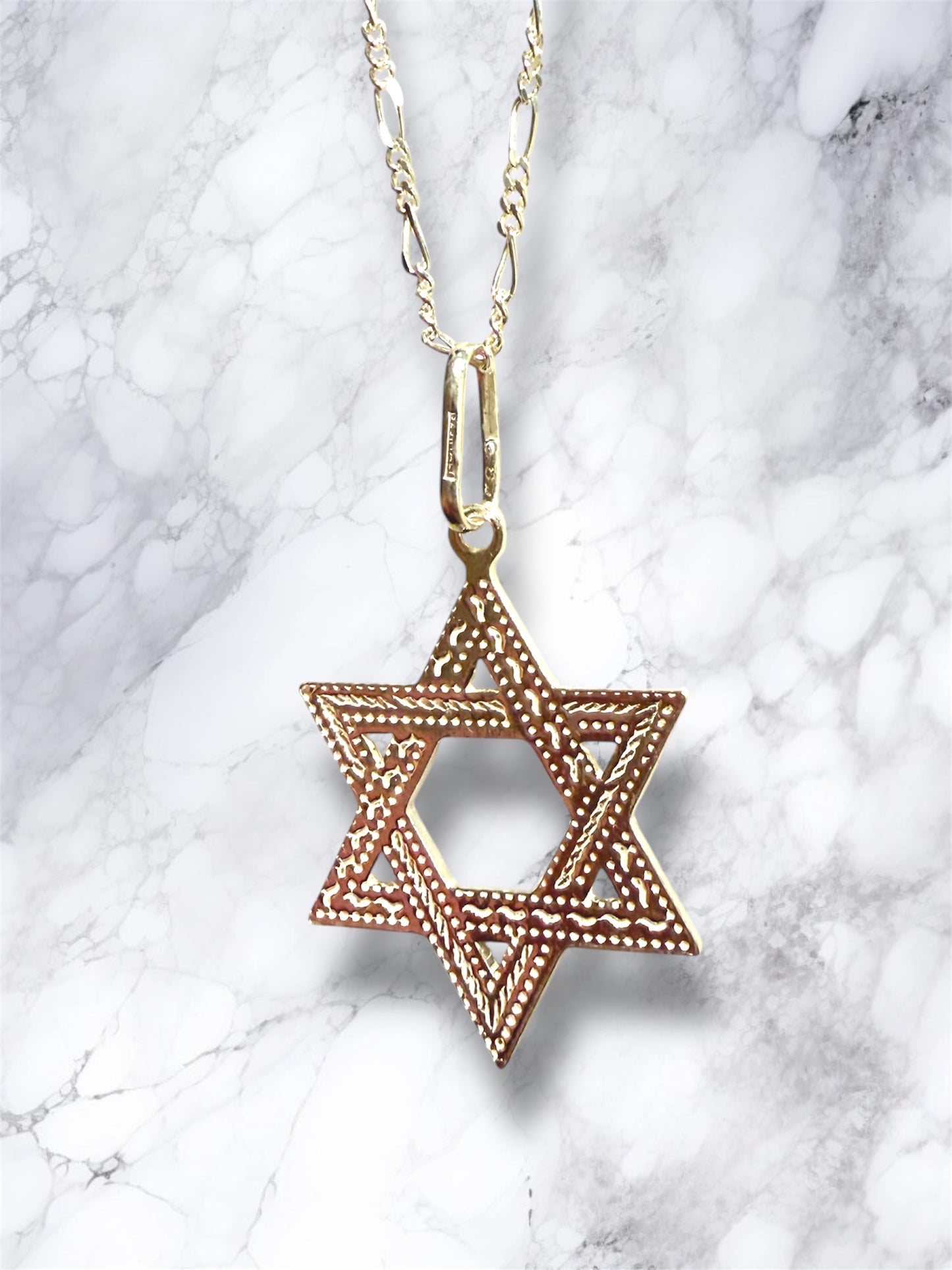 Sterling Silver Etched Design Jewish Star of David necklace