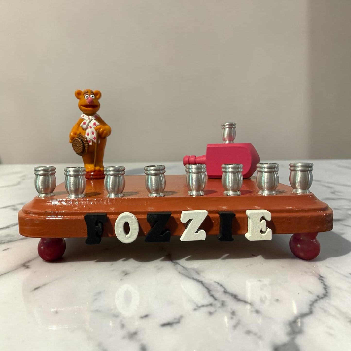Collectors Muppets Fozzie Bear Vintage Repurposed Figures Menorah Hanukah Chanukah Judaica