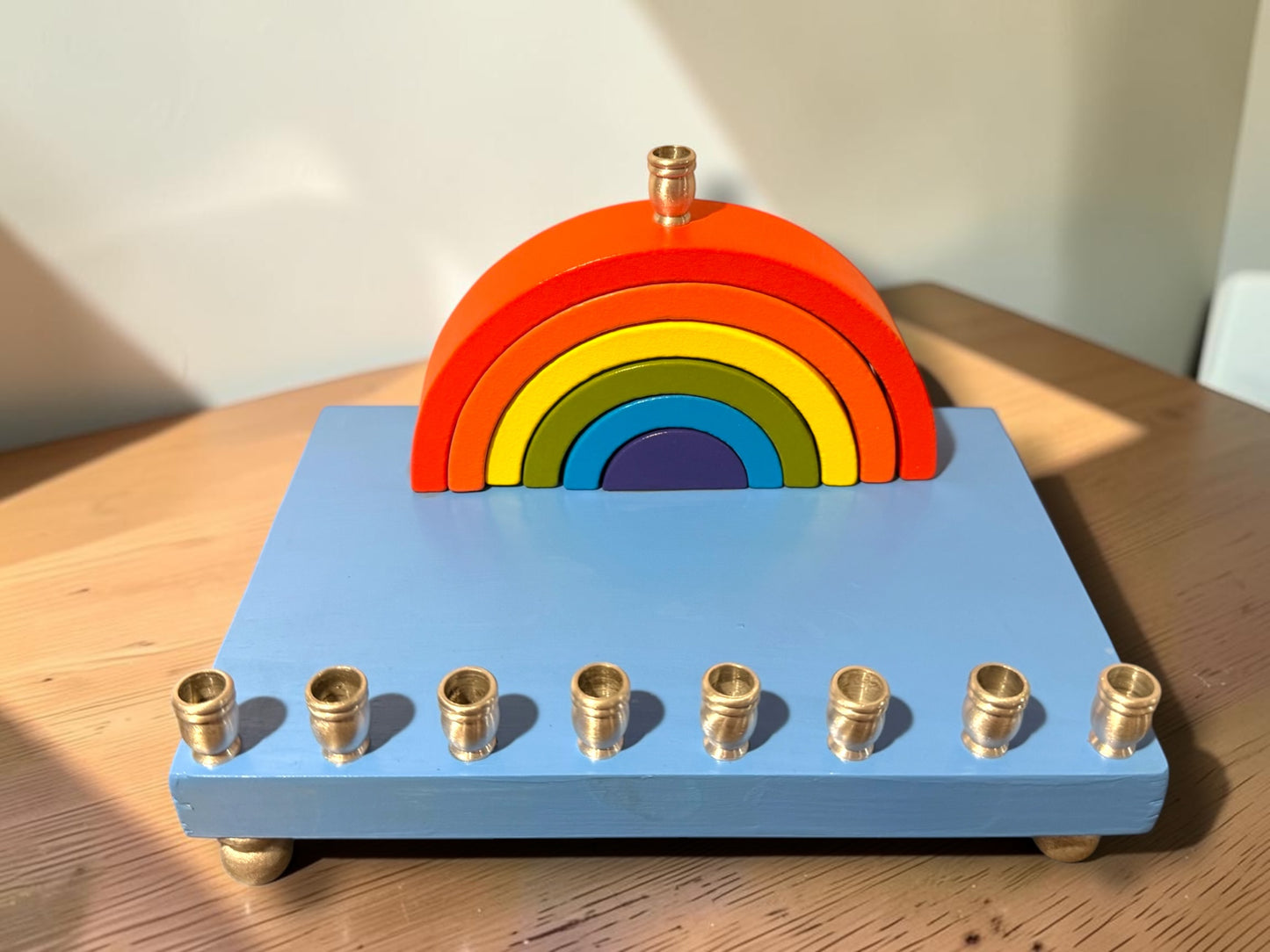 Rainbow Wood Menorah Hanukkiah Judaica Jewish Hanukkah Gift