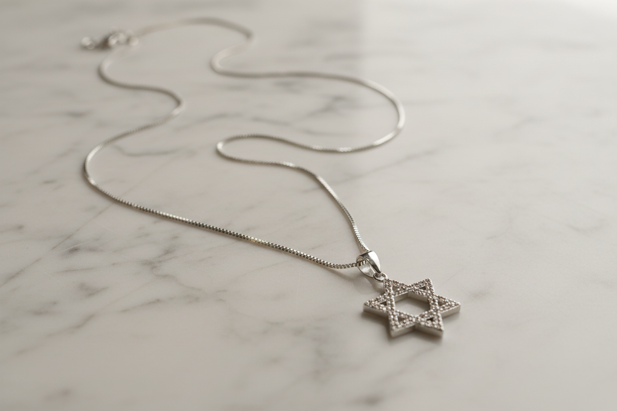 Sterling Silver Sparkly Jewish Star Magen David necklace