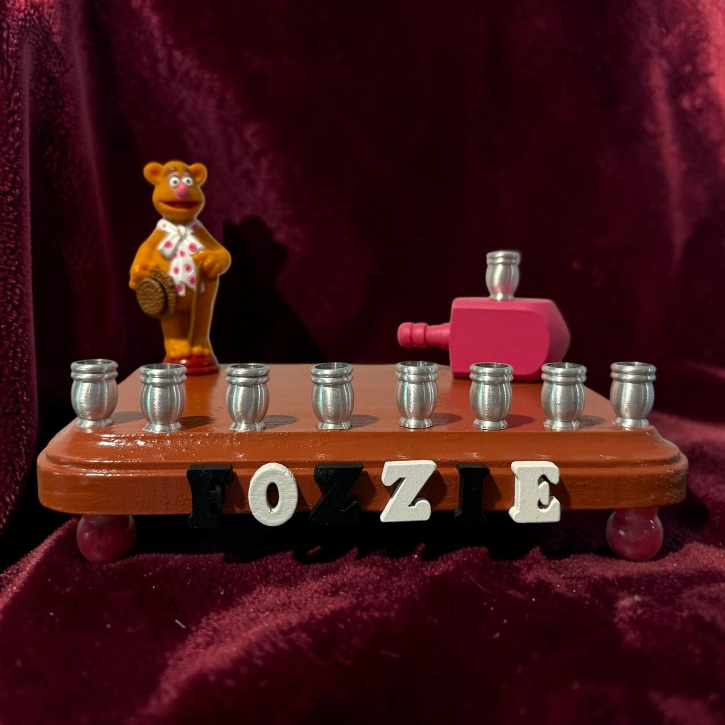 Collectors Muppets Fozzie Bear Vintage Repurposed Figures Menorah Hanukah Chanukah Judaica