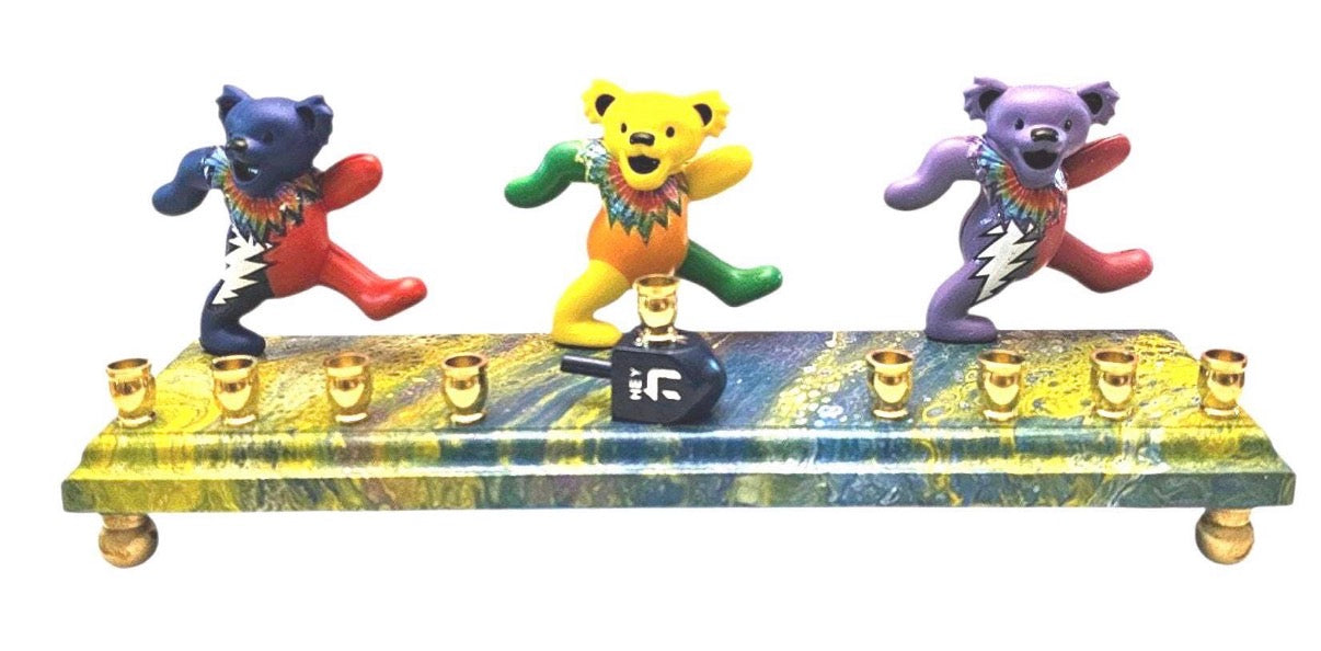 Grateful Dead Dancing Bears psychedelic Collectible Menorah Judaica Hanukkiah Repurposed Figure