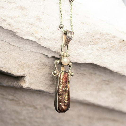 Vintage Sterling Silver Freshwater Pearl Pendant Necklace