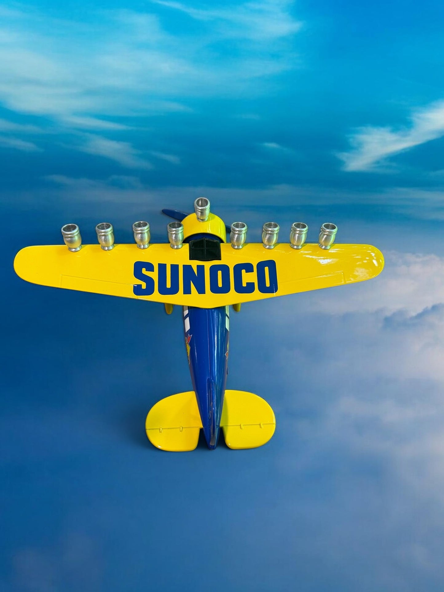Vintage Airplane Menorah, Repurposed Metal Bank, Hanukkah Gift