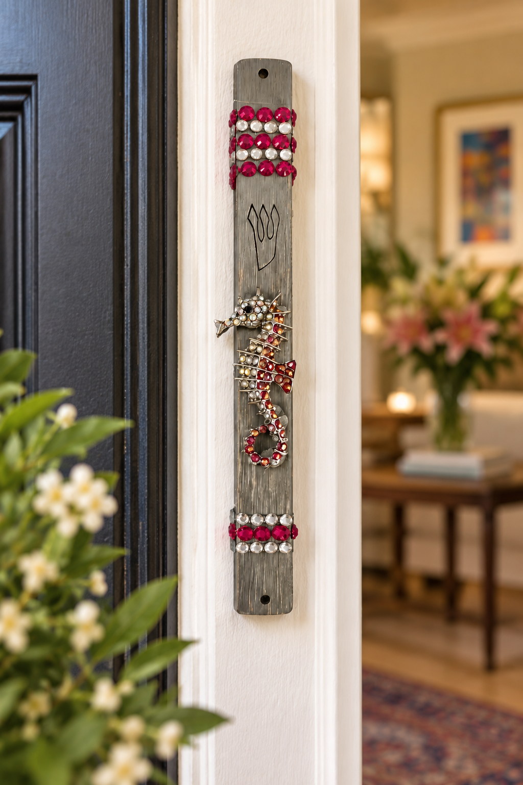 The Jeweled Seahorse Mezuzah Case