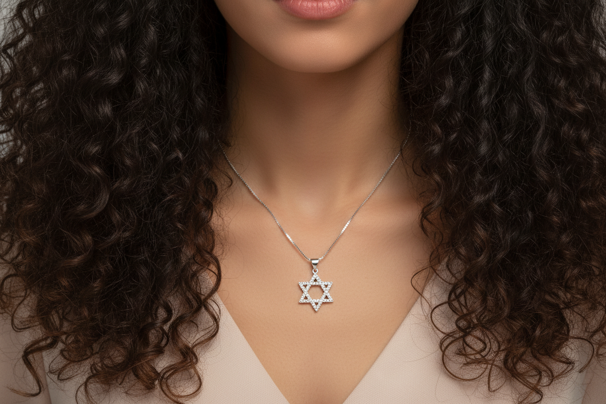 Sterling Silver Sparkly Jewish Star Magen David necklace
