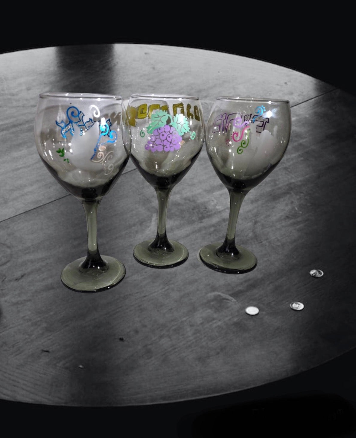 Handpainted Set of Miriam, Elijah & Kiddush Cups Passover Seder Glassware
