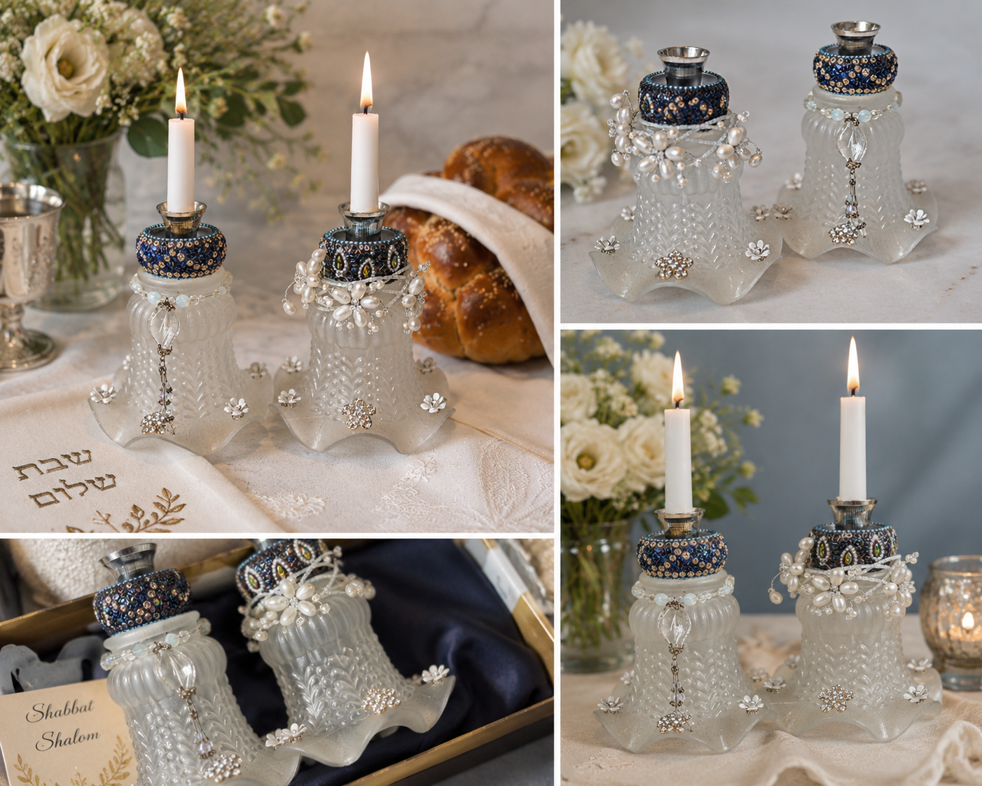One-of-a-Kind Vintage Glass Shabbat Candlesticks | Upcycled Heirloom Judaica