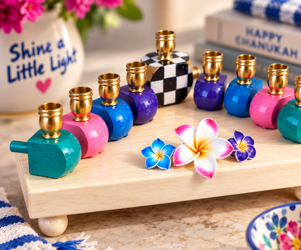 The Abigail Menorah

Hand-Painted Colorful Dreidel & Floral Menorah
