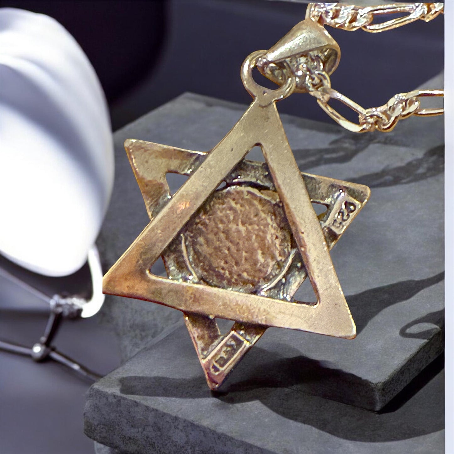 Sterling Silver Jewish Star of David Pendant Necklace with Natural Gemstone