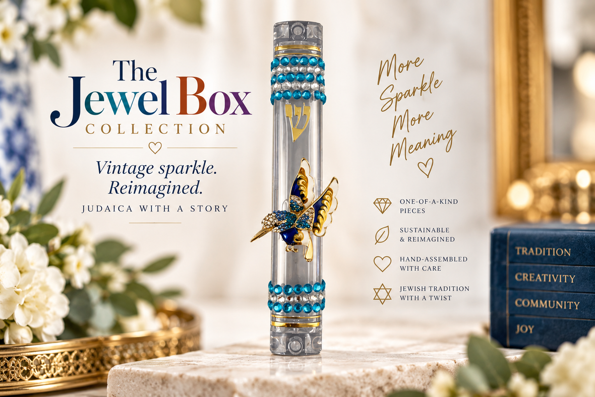 Jeweled Flight Hummingbird Mezuzah | Repurposed Jewelry Acrylic Mezuzah