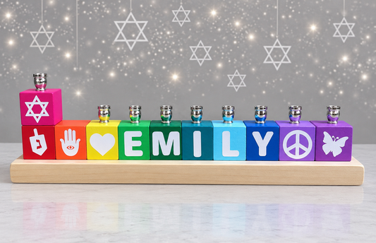Personalized Name Blocks Menorah- Modern Design