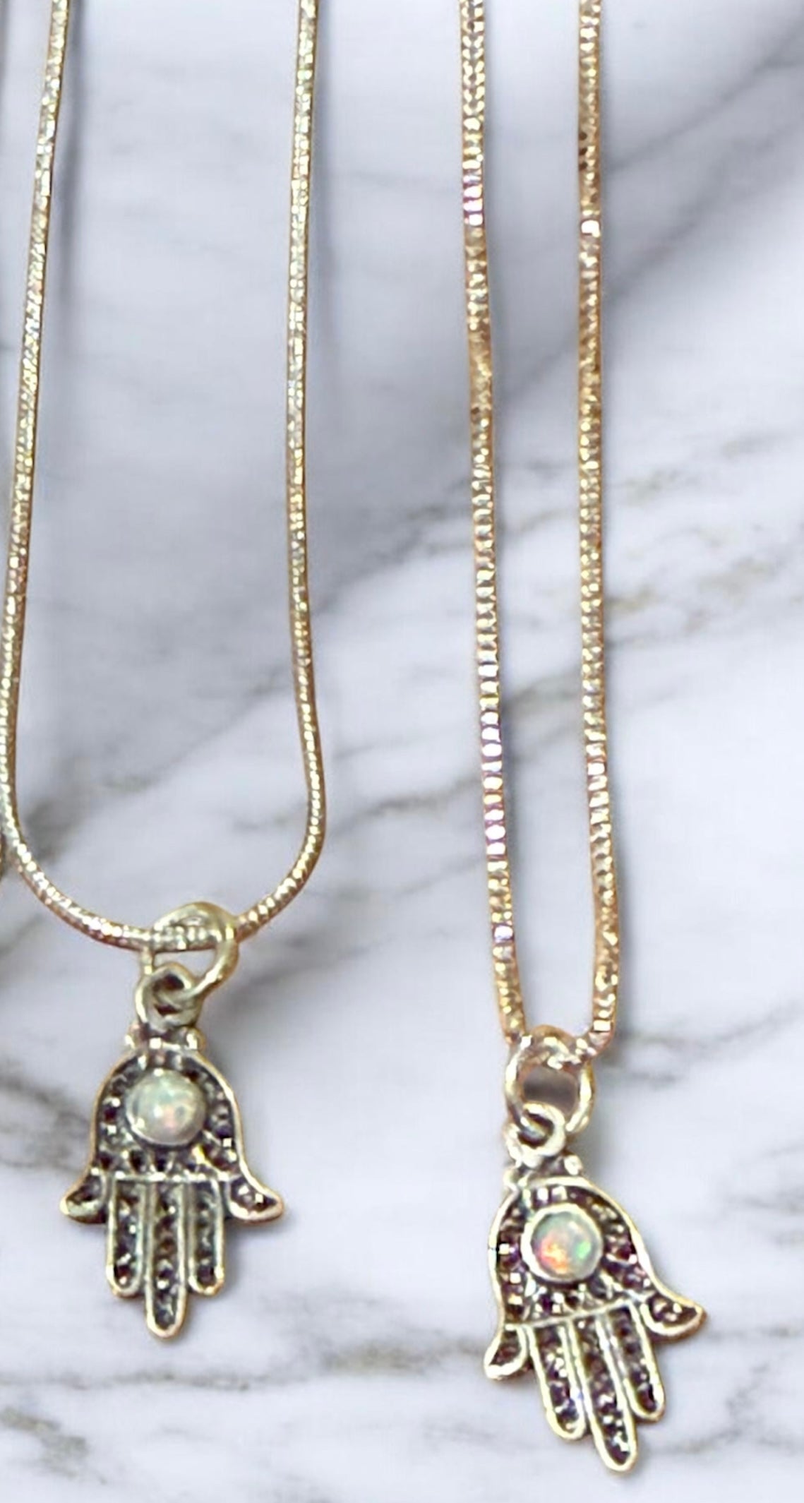 Sterling Silver filagree Hamsa with Opal Pendant Necklace