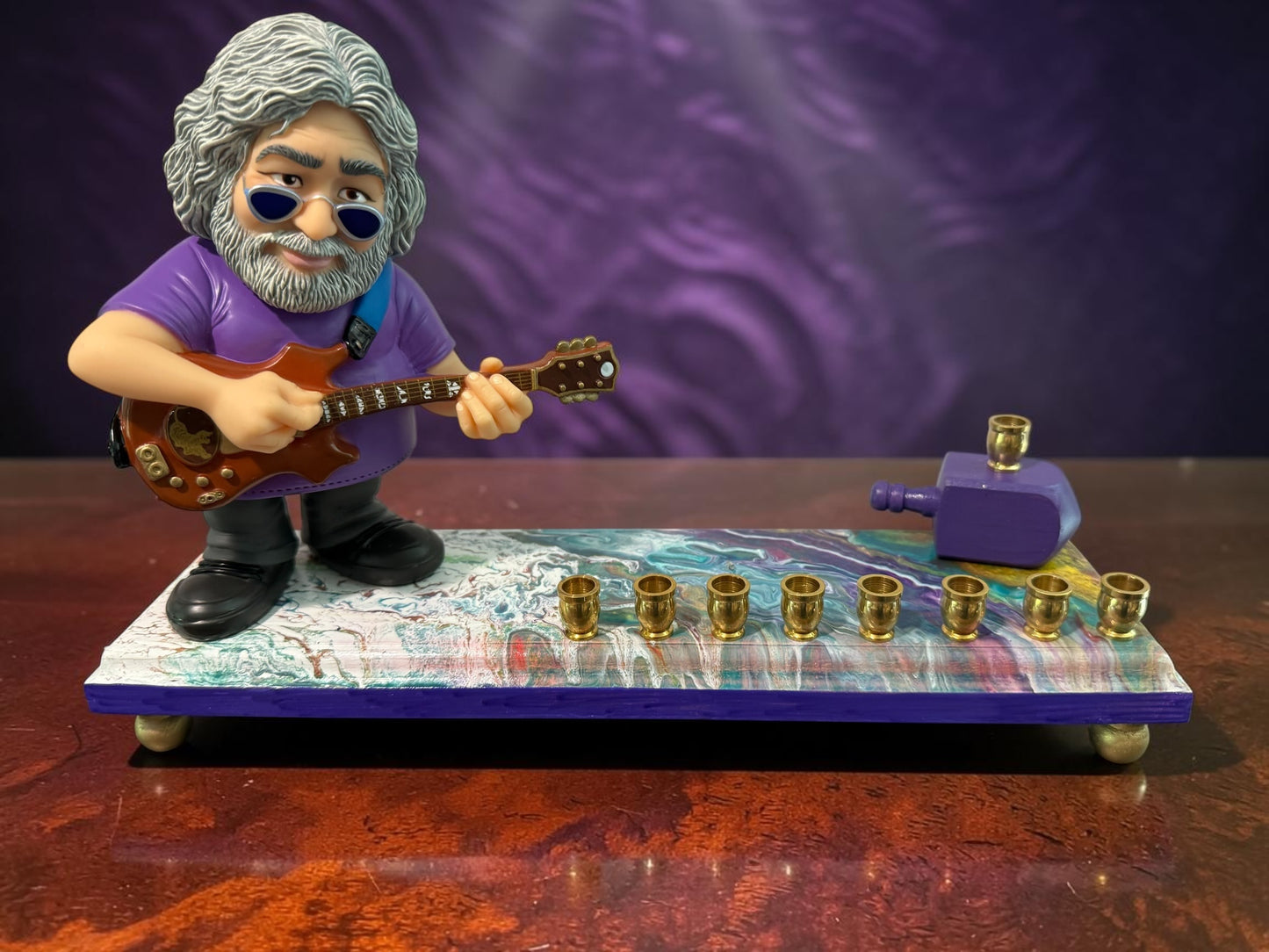 Grateful Dead Jerry Garcia psychedelic Collectible Menorah Judaica Hanukkiah Repurposed Figure